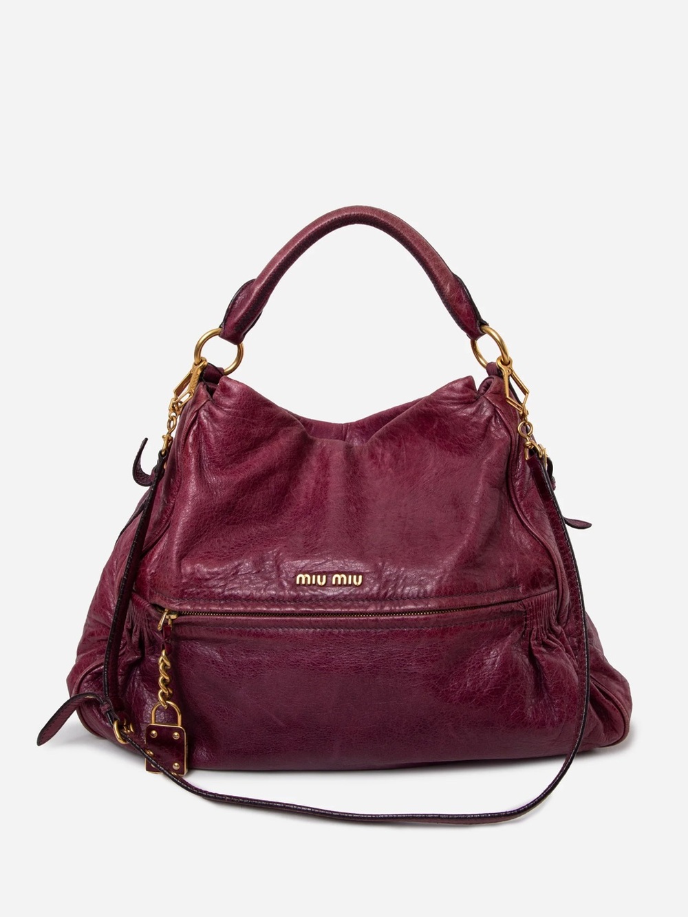 Miu Miu Purple Calfskin Tote Bag With Strap